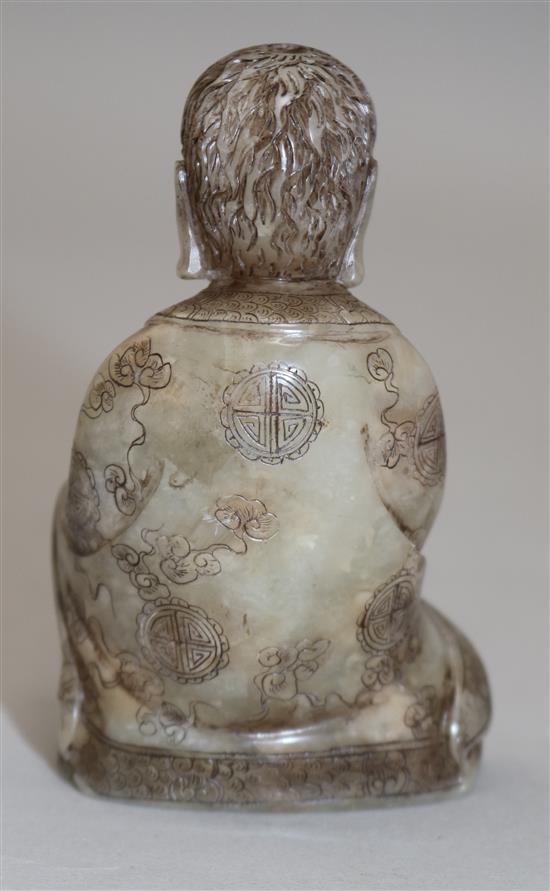 A Chinese soapstone seated figure of Luohan, 8.5cm